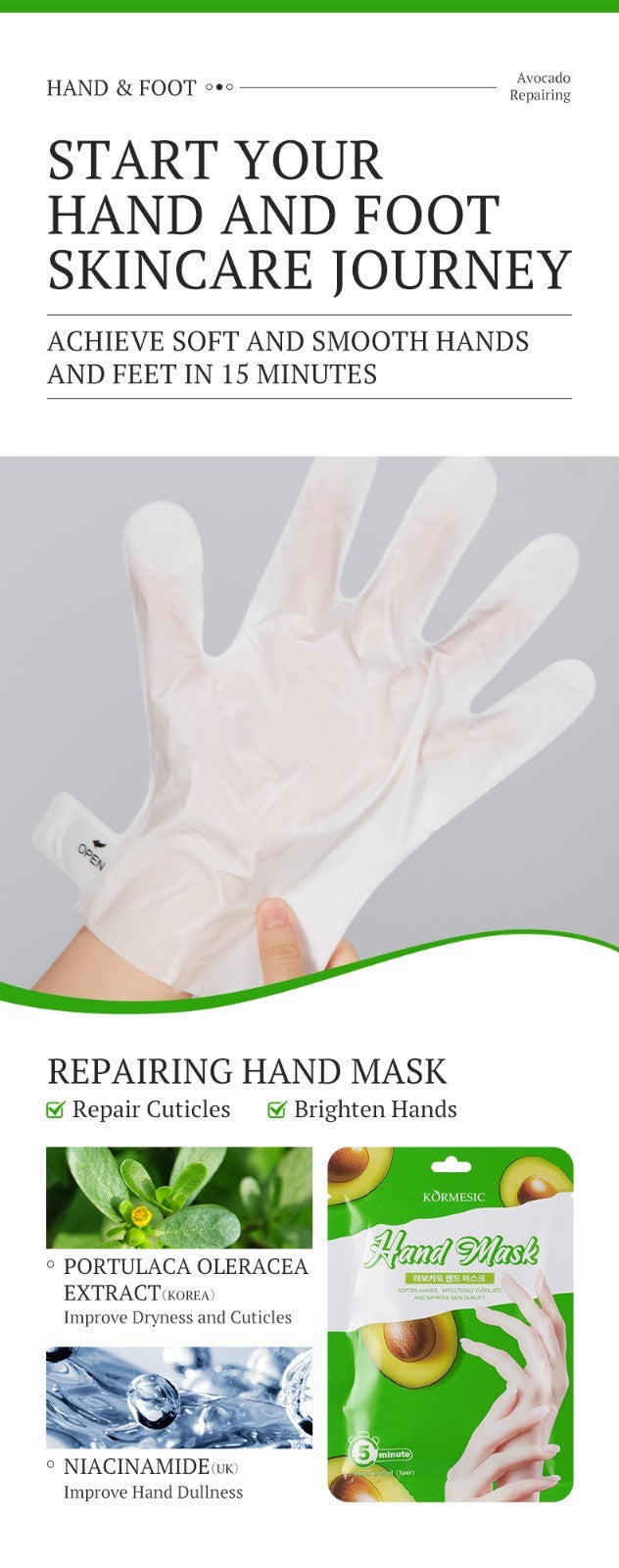 3x Avocado Moisturising Repair  Hand Mask Gloves