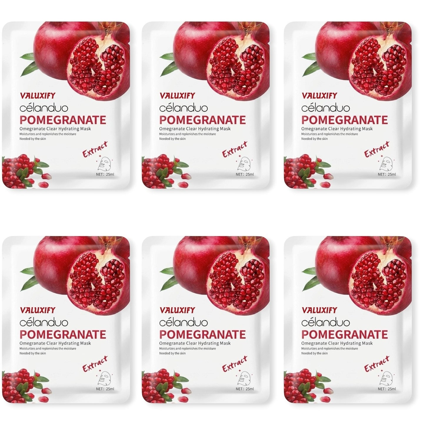 Face Sheet Masks Pack Of 6 Hydrating Moisturising Skin Care Rose Cucumber