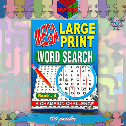 A4 Mega Puzzle Large Print Word Search Puzzle Book Books 120 BRAIN PUZZLES