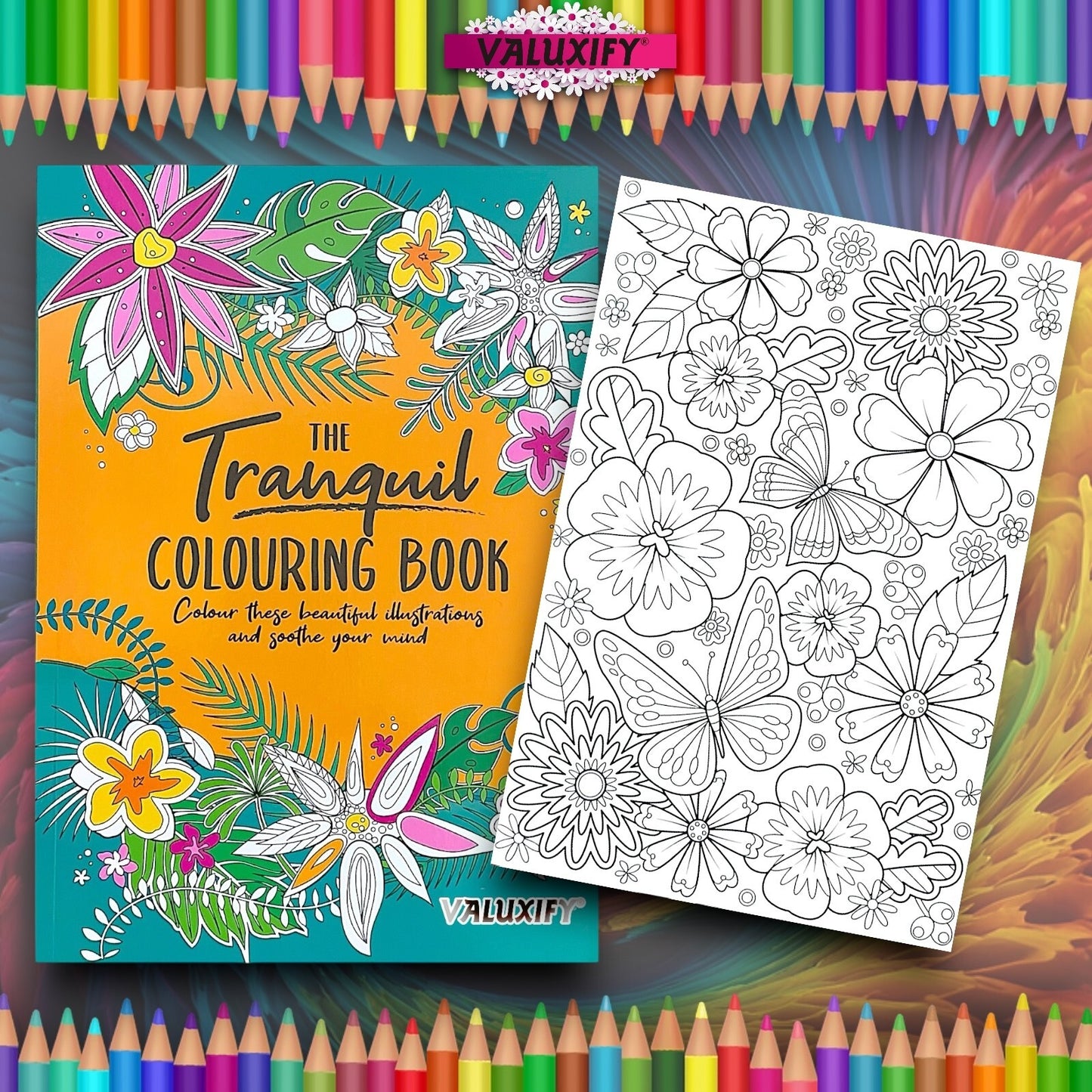 THE TRANQUIL ADULT COLOURING BOOK ANTI STRESS COLOUR THERAPY MIND RELAX A4