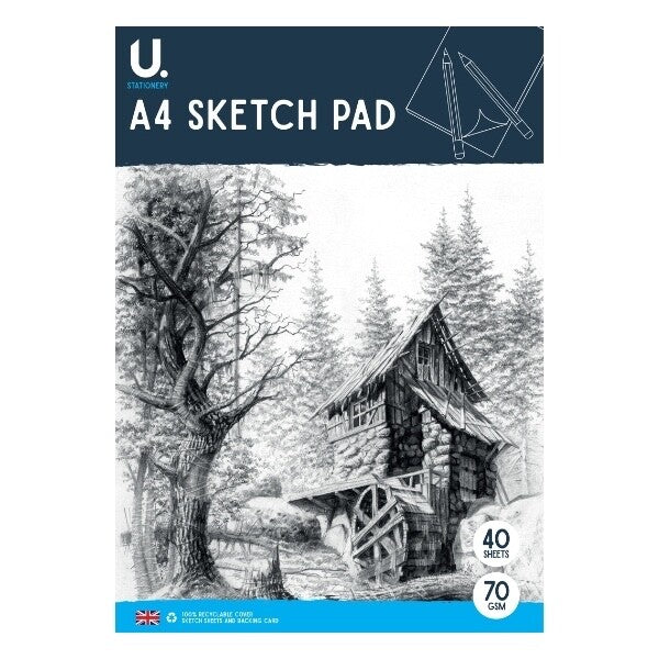 A4 Sketch Pad - White Paper Artist Craft Doodling Sketching With 12 Pencils