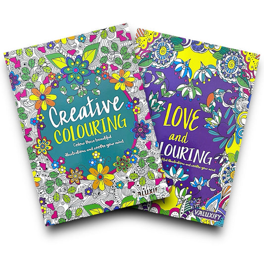 2 Adult Colouring Books Love & Creative Anti Stress Colour Therapy Mind Relax A4