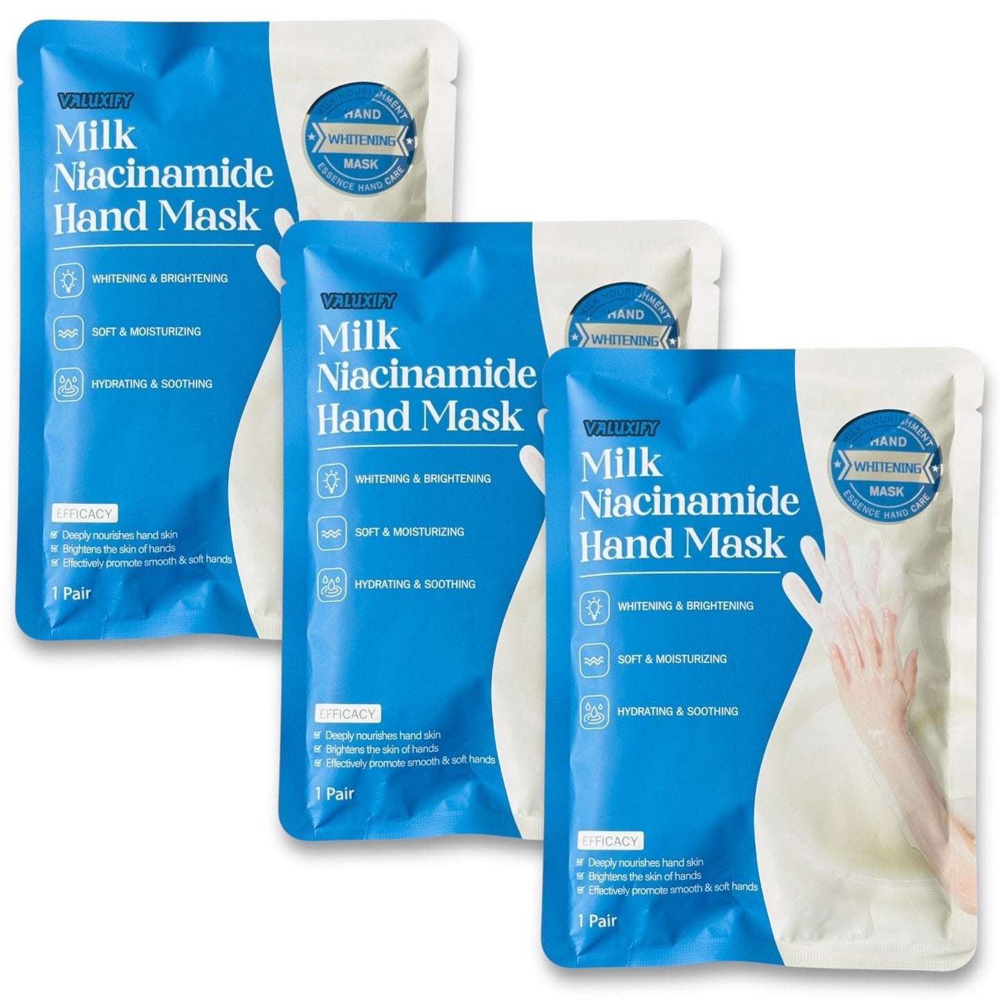 3x Long Milk & Niacinamide Moisturising Hand Mask