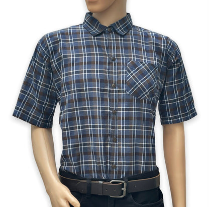 Men's Shirt Purple Check Short Sleeve Workwear Casual Outdoor Party Shirt XLarge
