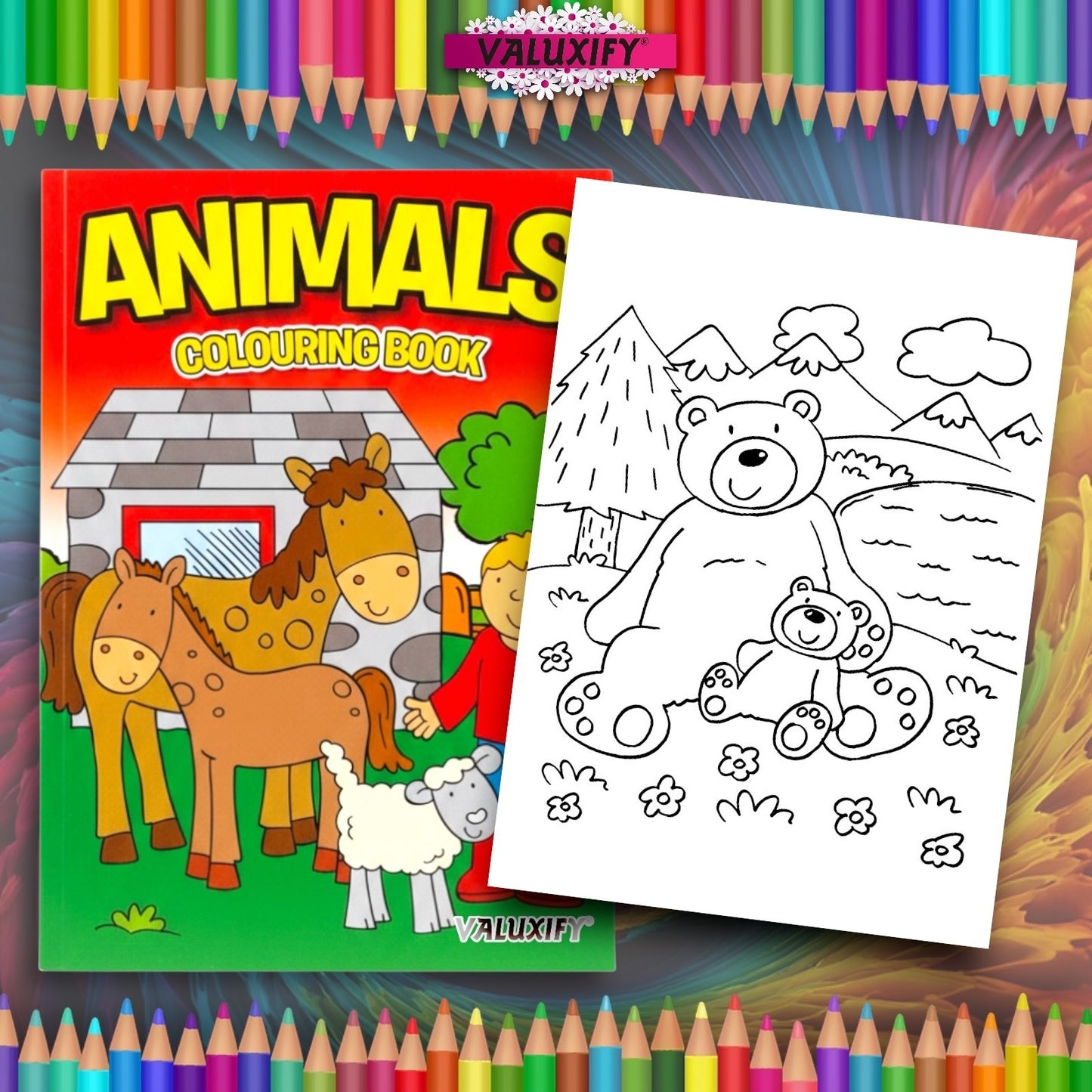 Kids Colouring Book Animals A4 | 32 Pages | White Paper | Fun Creative Colouring