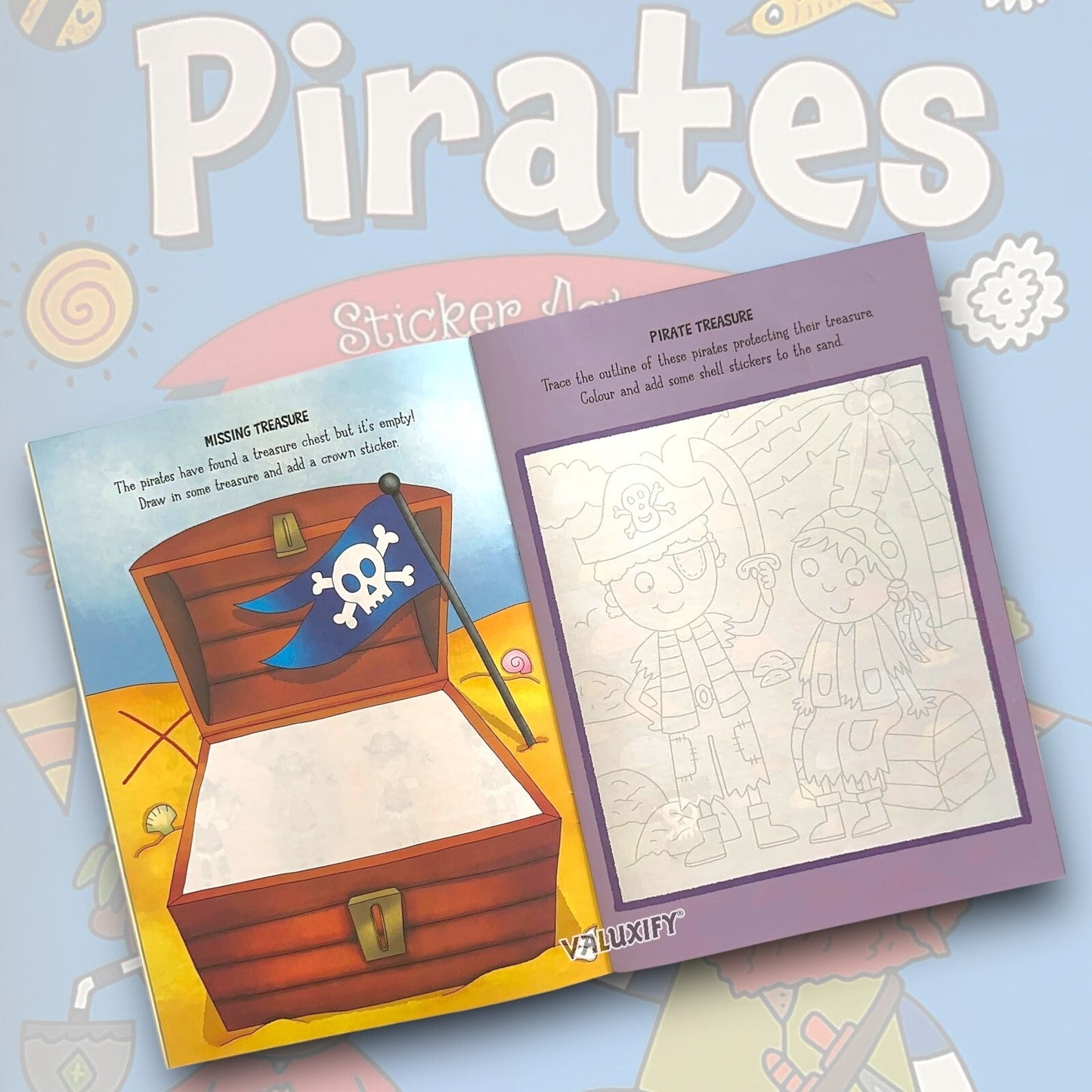 Pirates Boys Kids Children' Sticker Colouring Activity Book A4 Over 50 Stickers