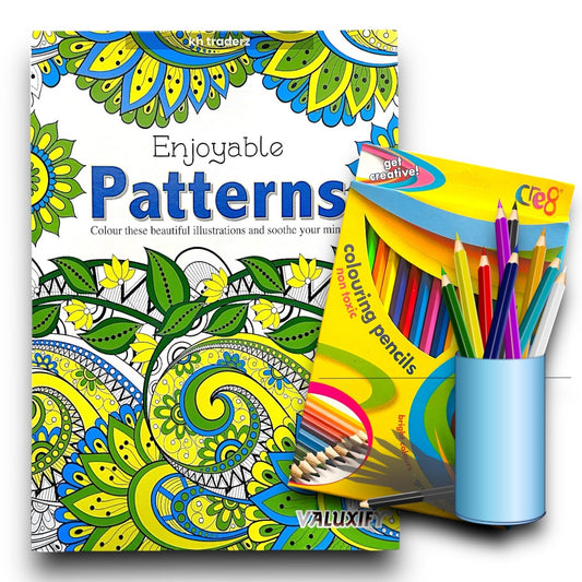 Patterns Adult Colouring Book A4 + 20 Colouring Pencils – Anti-Stress Art Set