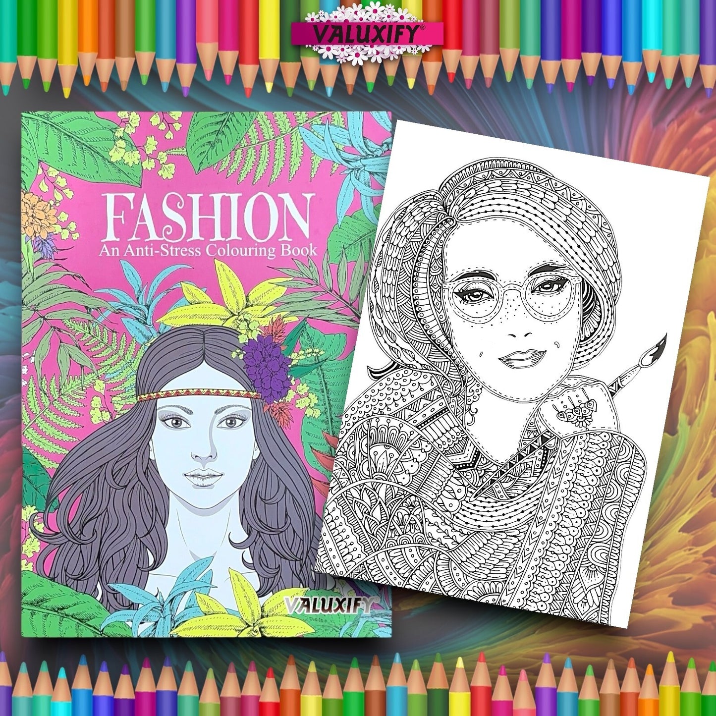 2 Adult Colouring Books Fashion Love Anti Stress Colour Therapy Mind Relax A4