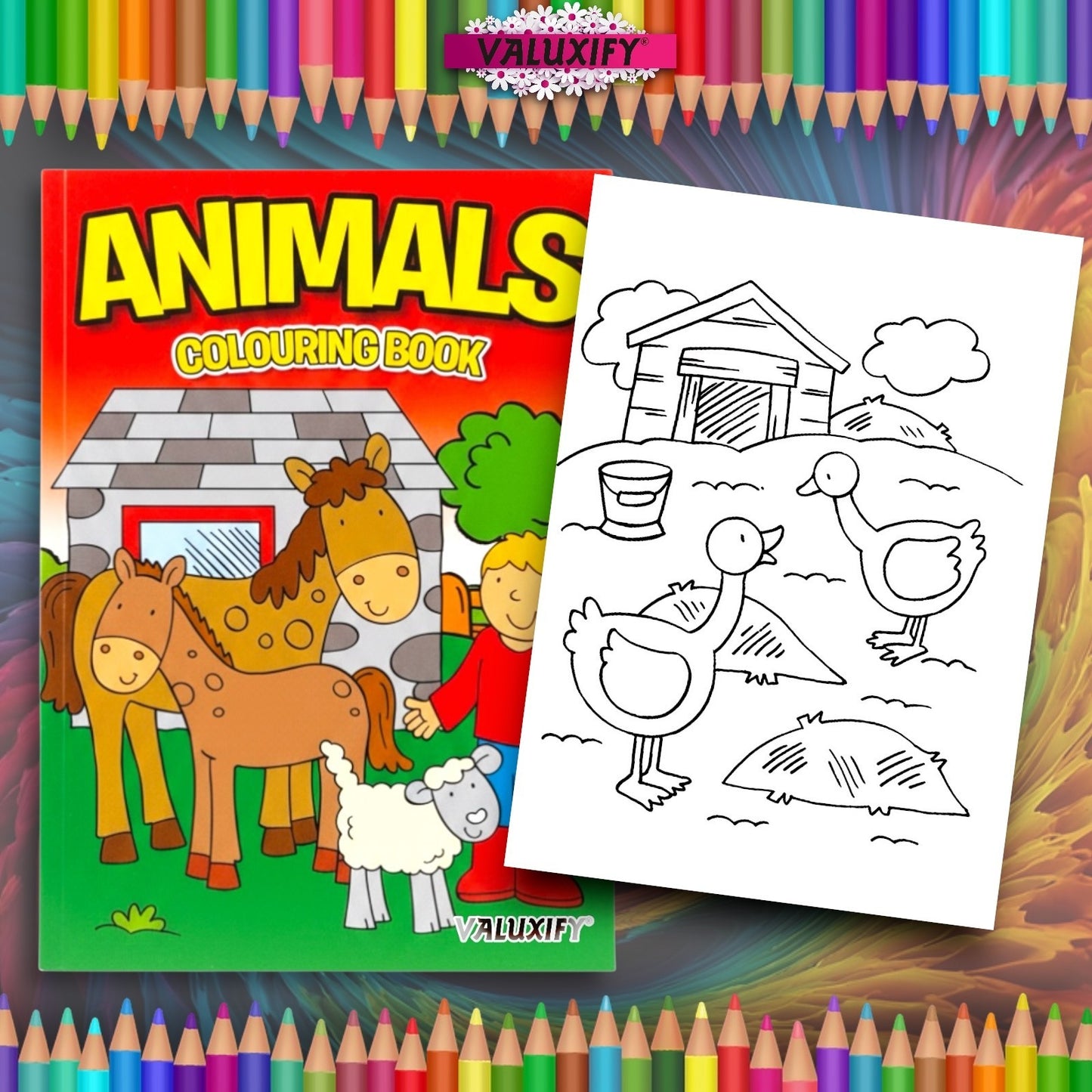 Kids Colouring Book Animals A4 | 32 Pages | White Paper | Fun Creative Colouring