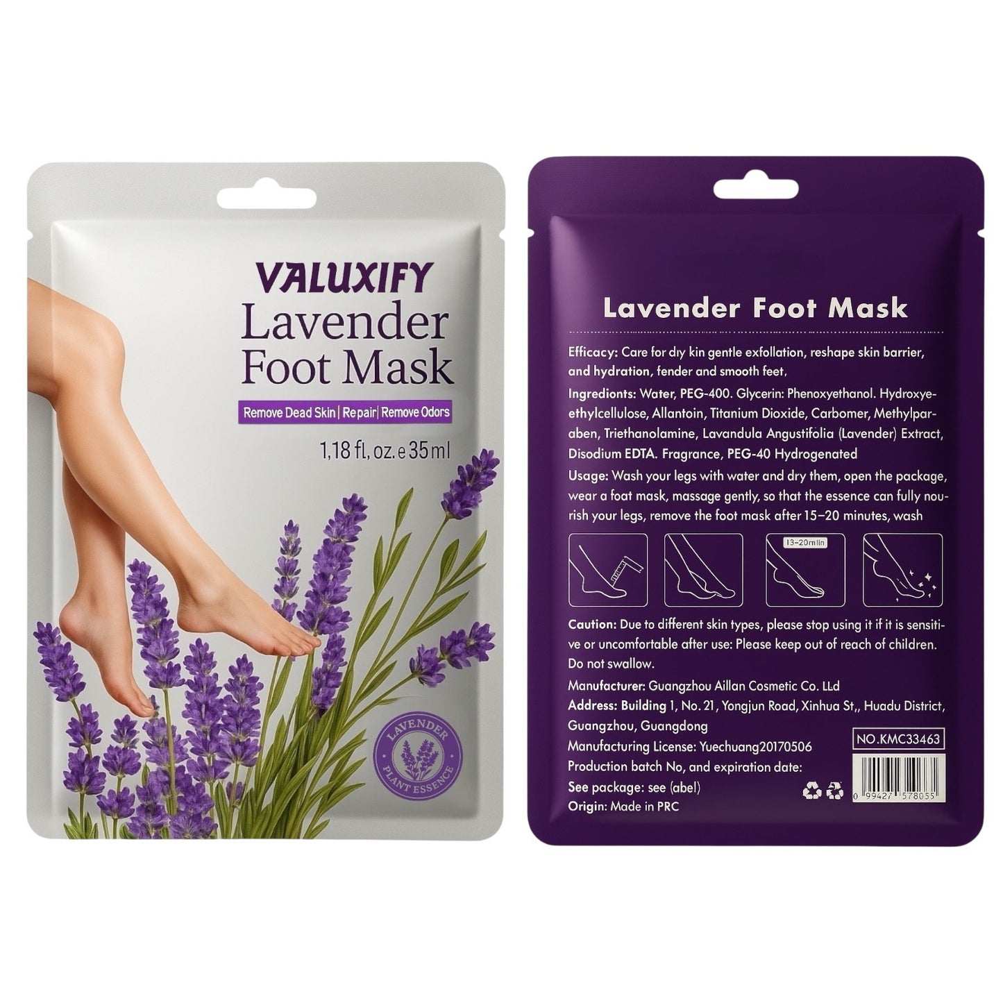 Exfoliating Foot Peel Mask | 1 Pair Lavender Socks | Removes Dead Skin