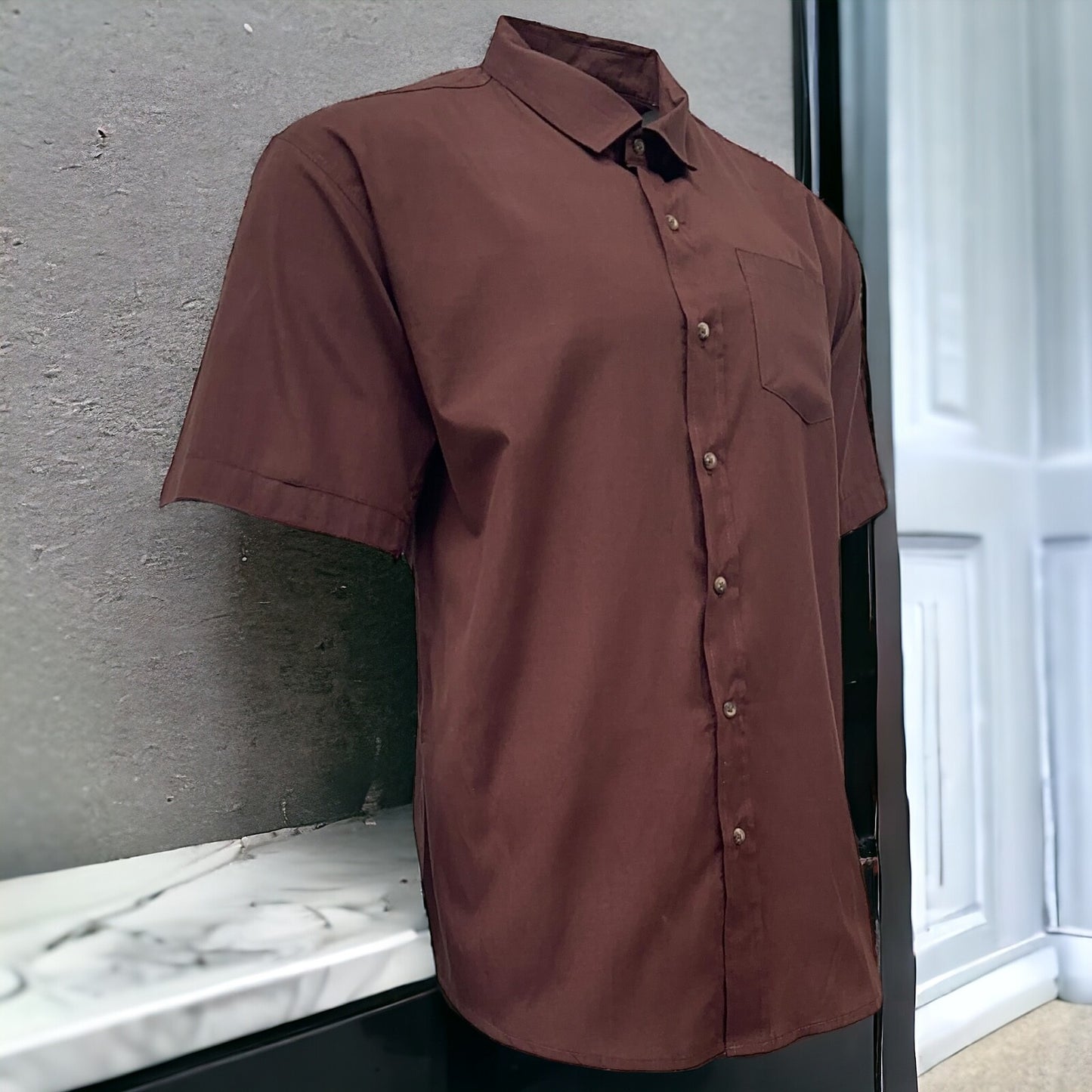 Mens Shirt Brown Short Sleeve Mens Shirt Work Casual Formal Regular Fit Shirt