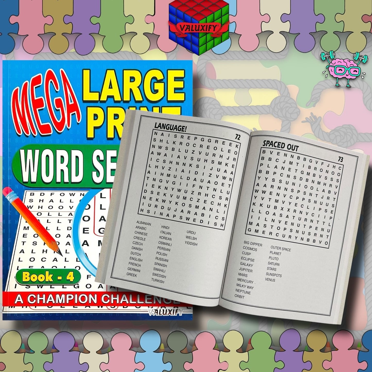 A4 Mega Puzzle Large Print Word Search Puzzle Book Books 120 BRAIN PUZZLES