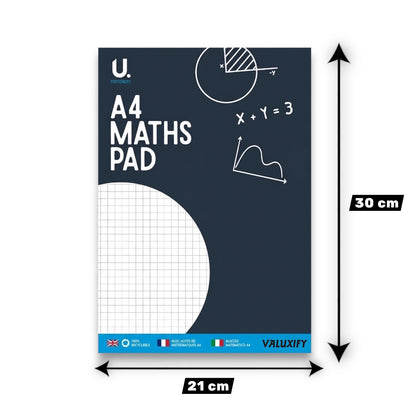 A4 Maths Pad 70 Pages 70gsm Graph Paper School College Notebook 1 2 3 6 Pack