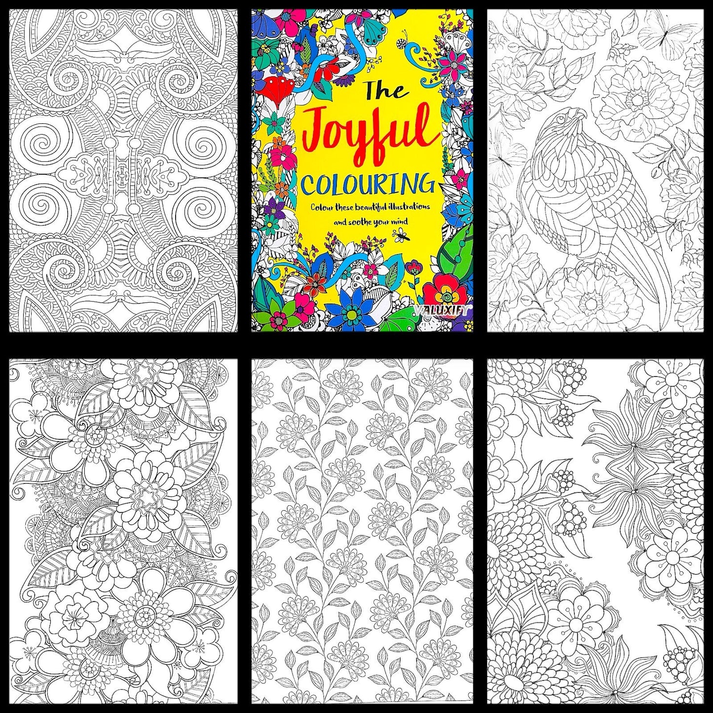 COLOURING BOOK JOYFUL COLOUR THERAPY MIND RELAXING ADULT KIDS A4