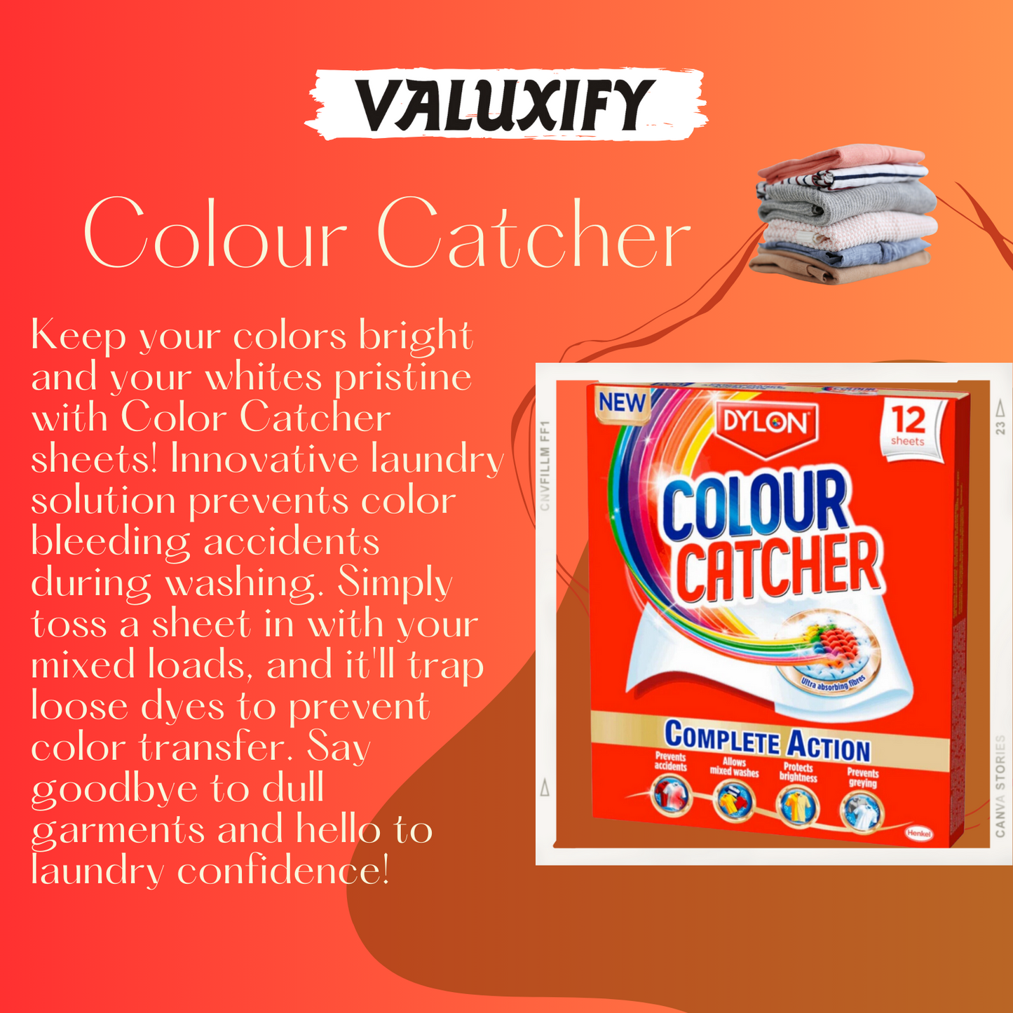 Colour Catcher Complete Action 12 Laundry Sheets Helps Prevent Colour Run