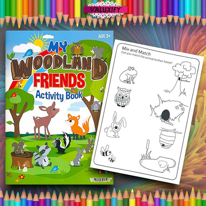 2 | CHILDREN COLOURING ACTIVITY BOOKS | MY WOODLAND FRIENDS | FOR GIRLS BOYS A4