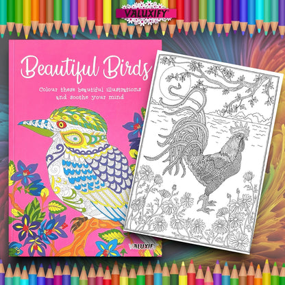 BIRDS ADULT COLOURING BOOK ANTI STRESS RELAXING BOOK THERAPY COLOUR THERAPY A4
