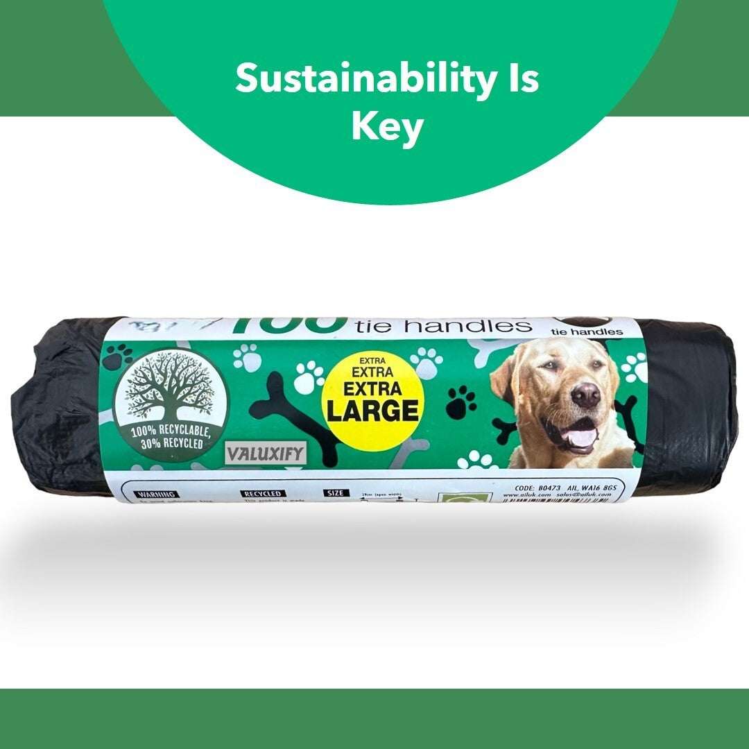 300 Large Tie Handle Doggy Bags - Extra Value Waste Bags for Dogs Poo