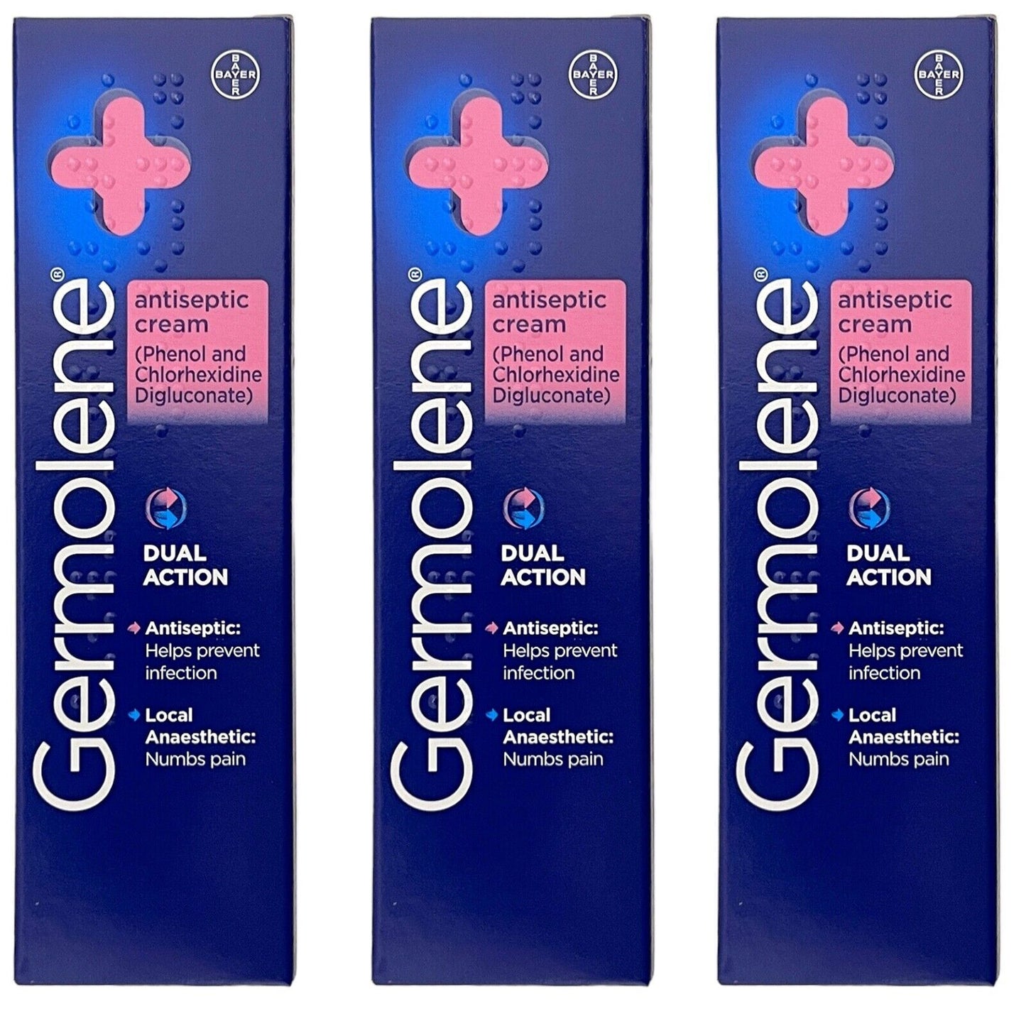 Germolene Antiseptic Cream Dual Action with Local Anaesthetic Numbs Pain 30g x 3
