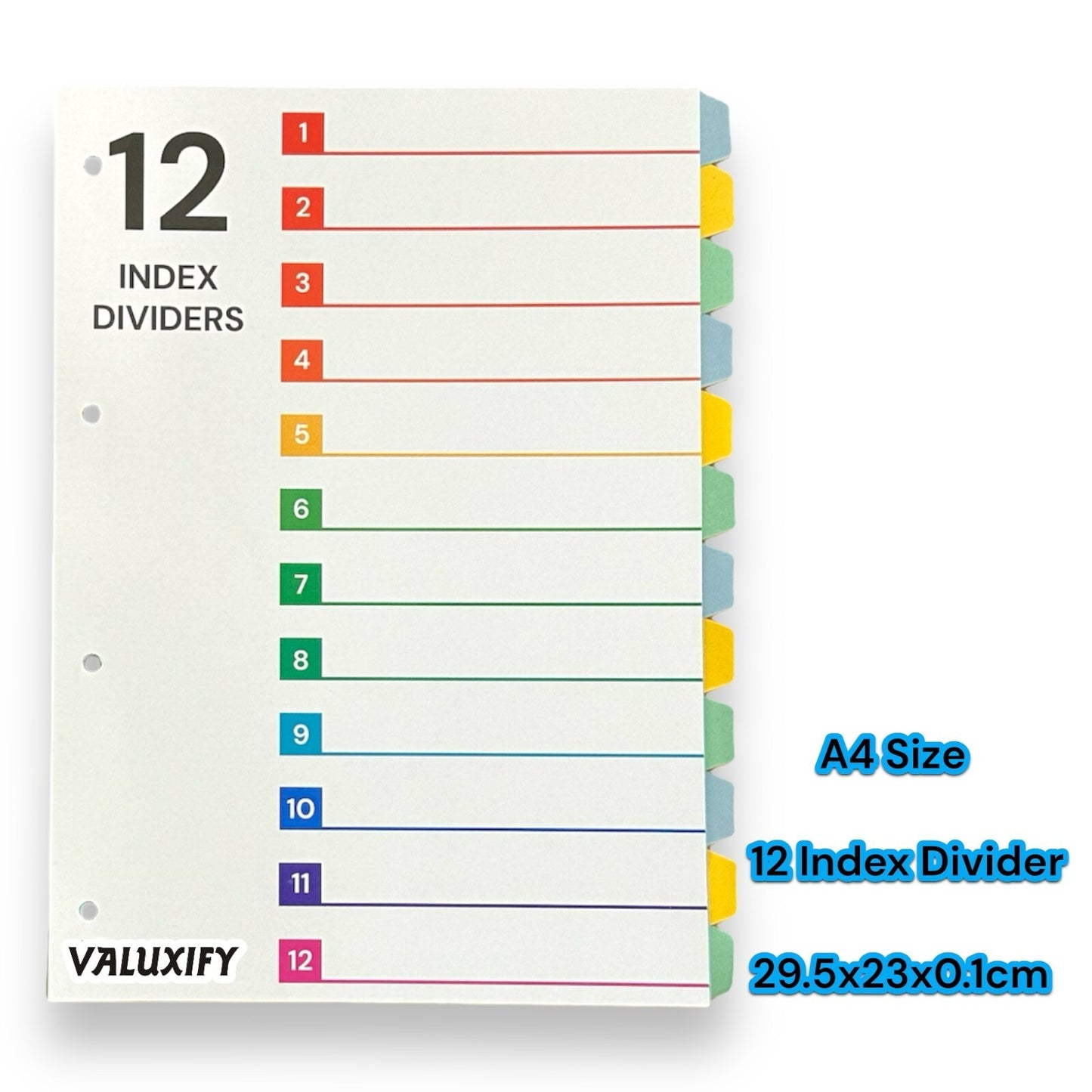 A4 Index Dividers Tabbed Sections Punched Dividers Office School Home 12 sheets