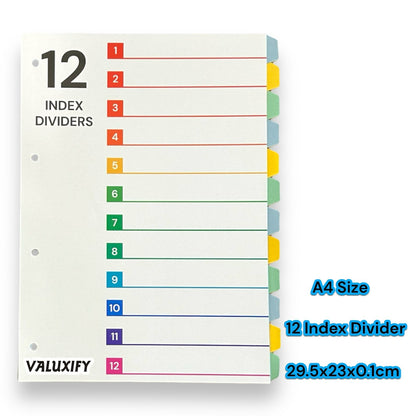 A4 Index Dividers Tabbed Sections Punched Dividers Office School Home 12 sheets
