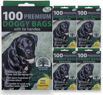 Tidzy Dog Waste Bags – Strong Leak-Proof Poop Bags with Tie Handles, 26×29cm