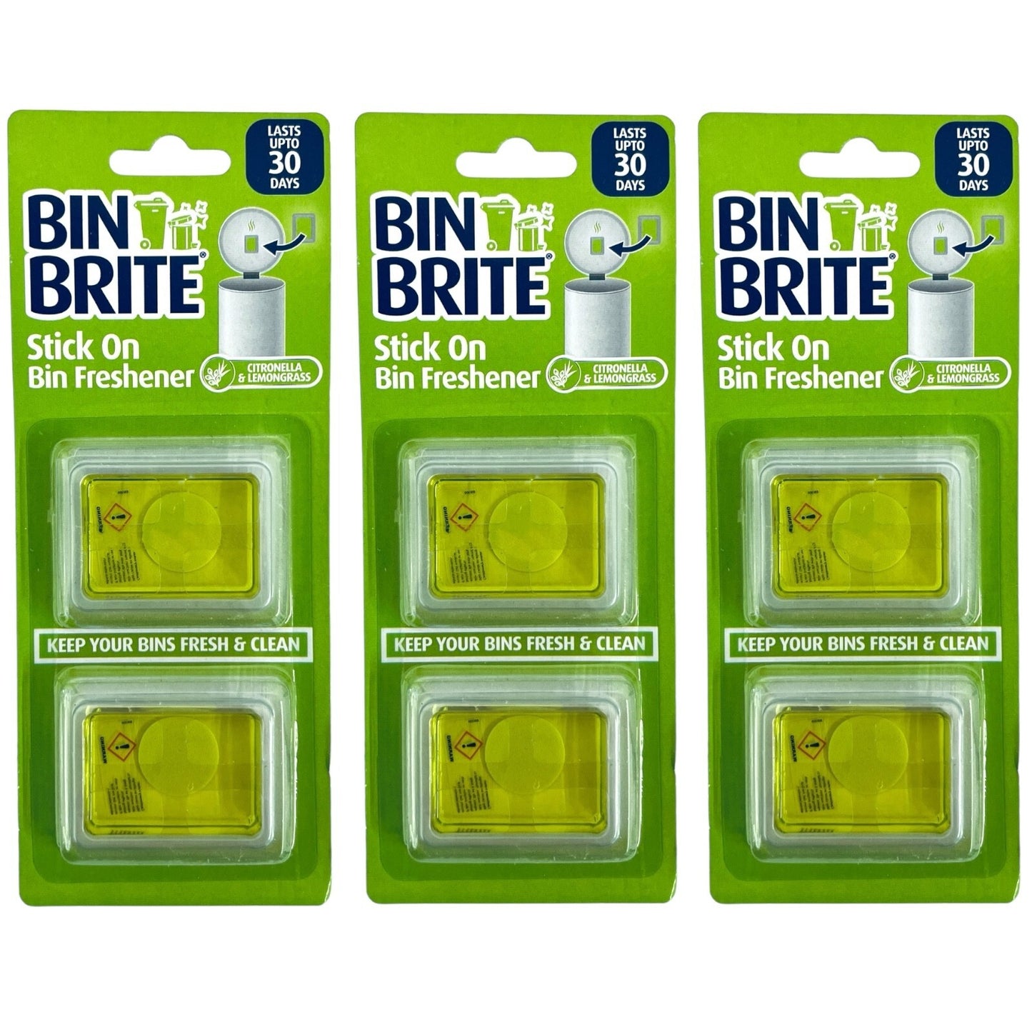 3pk BIN AIR FRESHNERS Lemongrass Kitchen Dustbin Swing Pedal Odour Remover