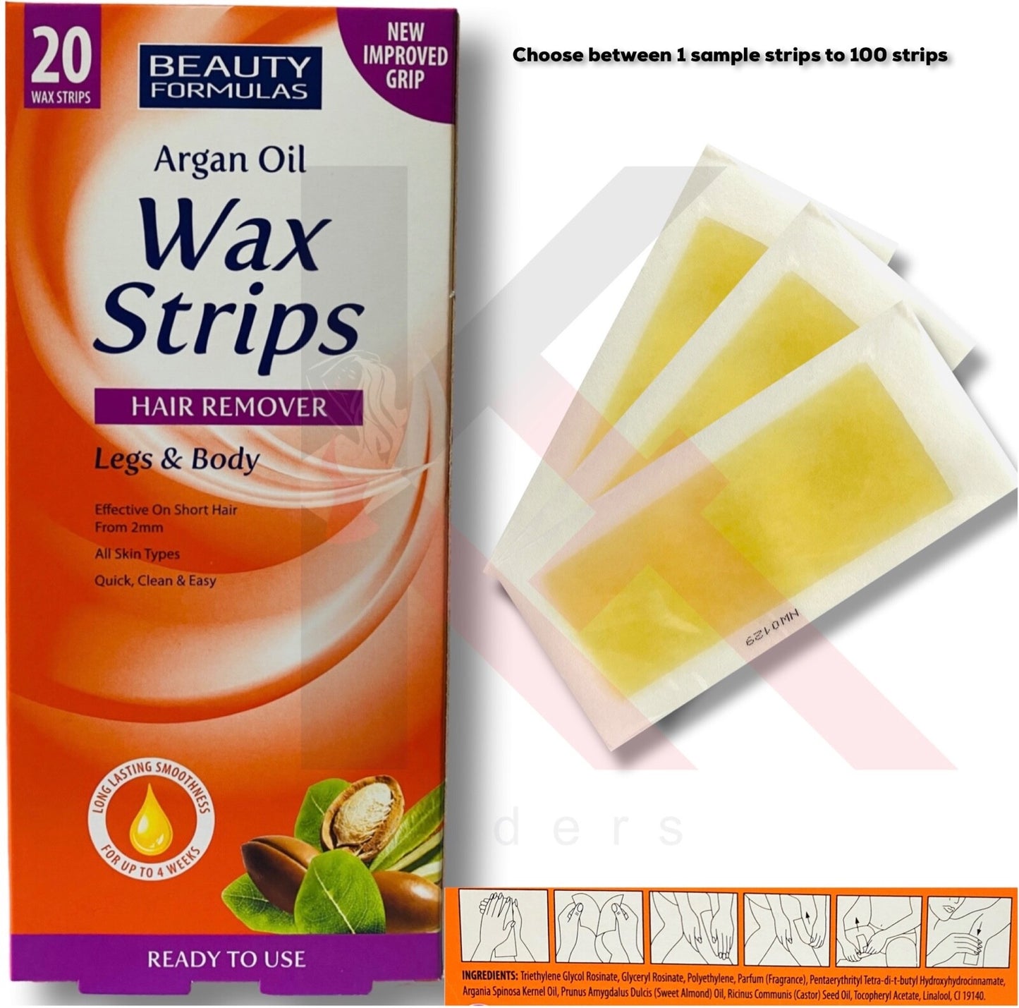Wax Strips Waxing Leg and Body Bikini Argan Wax Strips  wax Strips 1-100 Strips