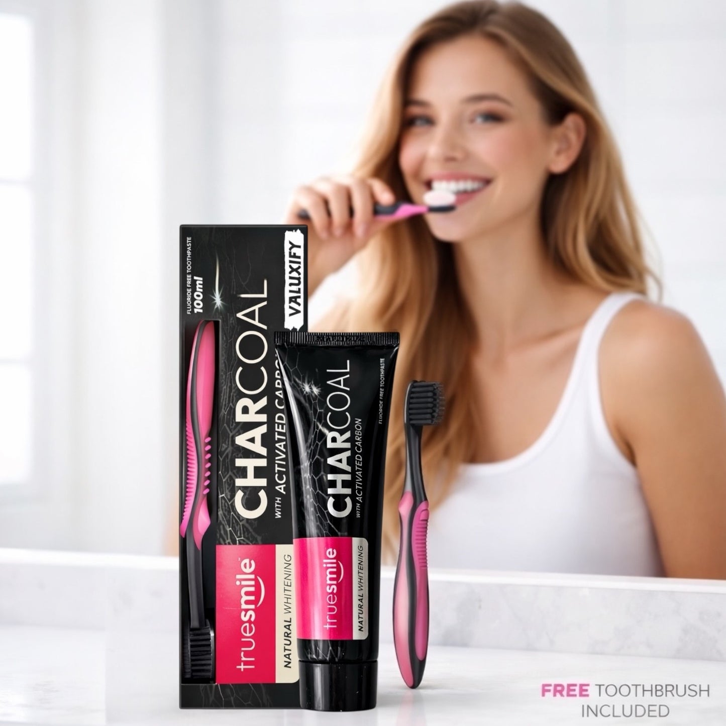 Truesmile Charcoal Toothpaste Fluoride Free  Activated Carbon Free Toothbrush
