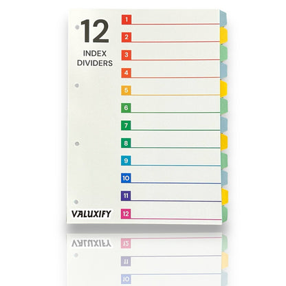 A4 Index Dividers Tabbed Sections Punched Dividers Office School Home 12 sheets