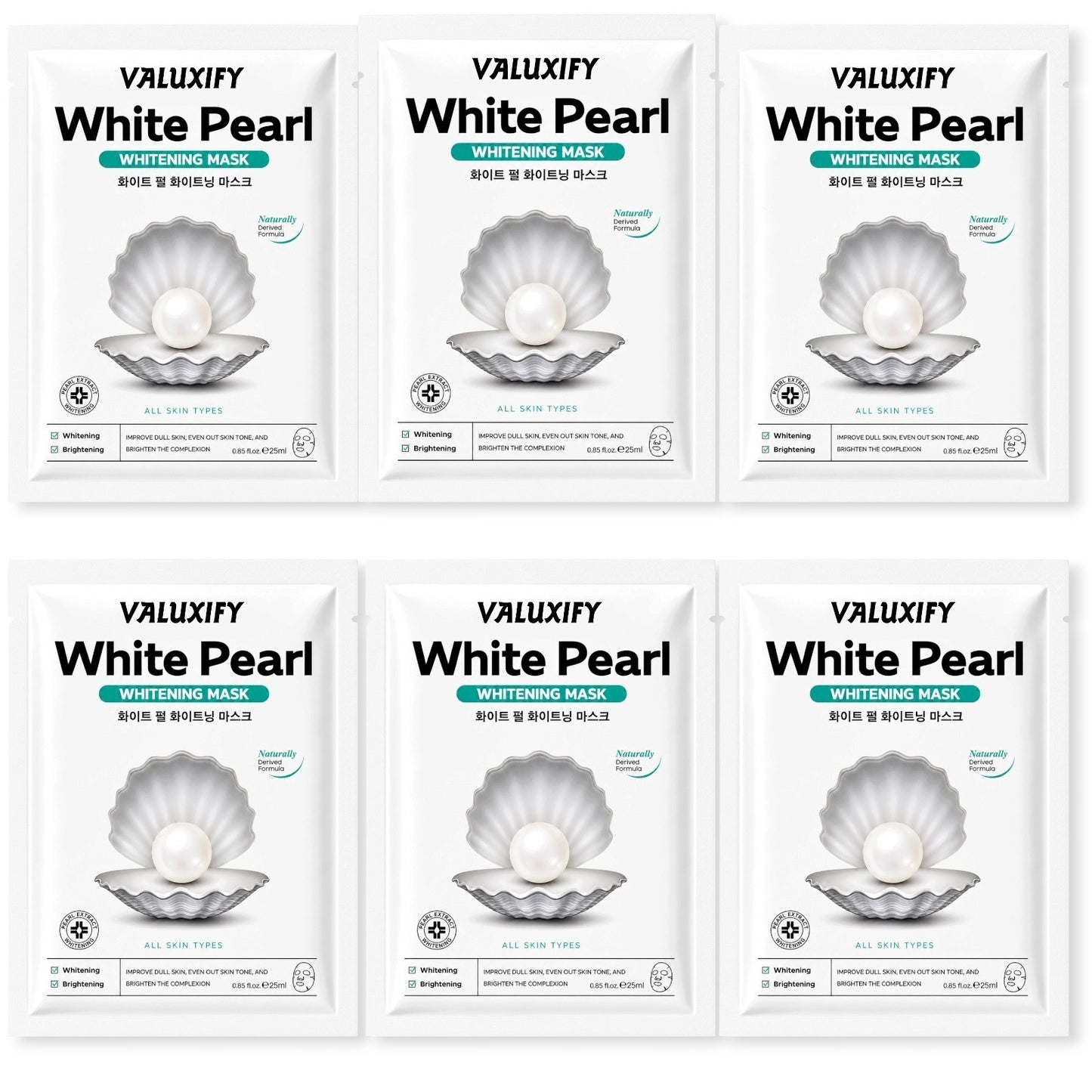 Face Sheet Masks Pack Of 6 Korean Skin Care Niacinamide Collagen Pearl Face Mask