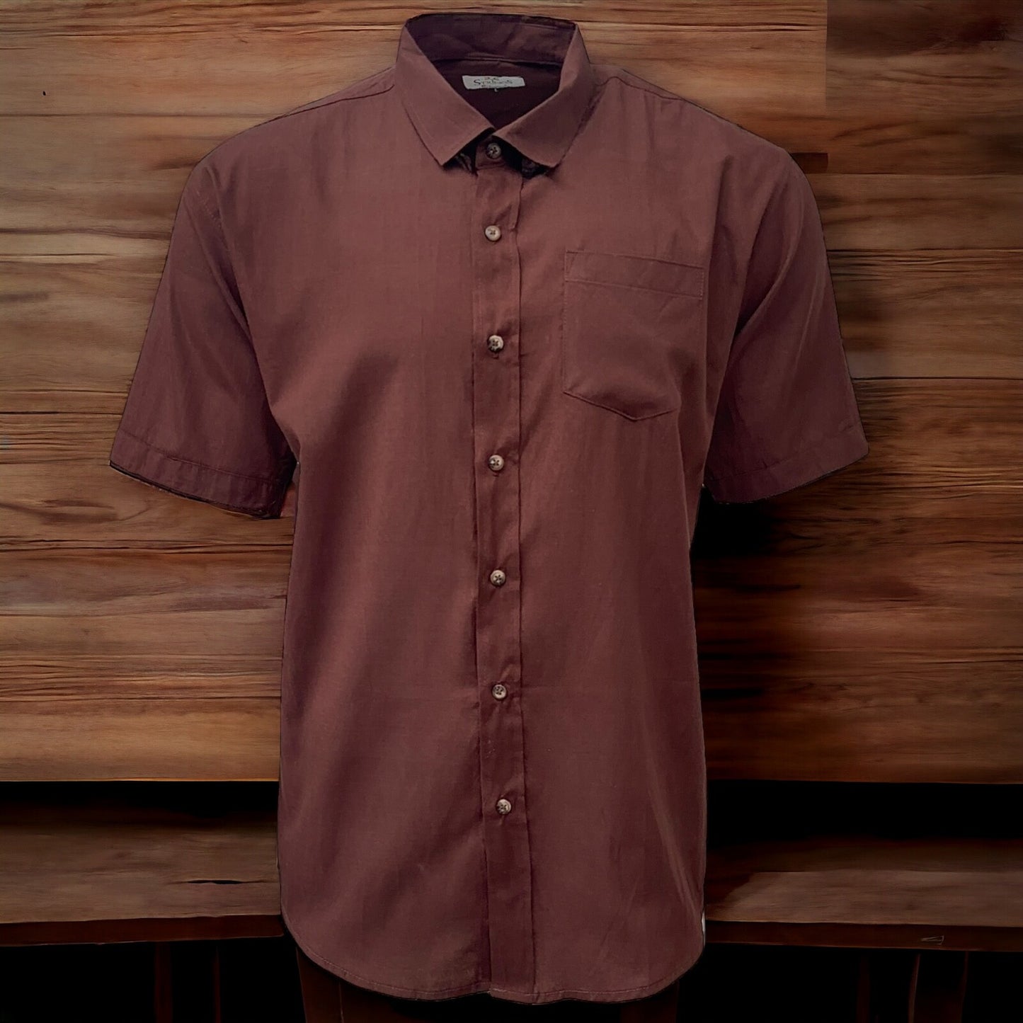 Mens Shirt Brown Short Sleeve Mens Shirt Work Casual Formal Regular Fit Shirt