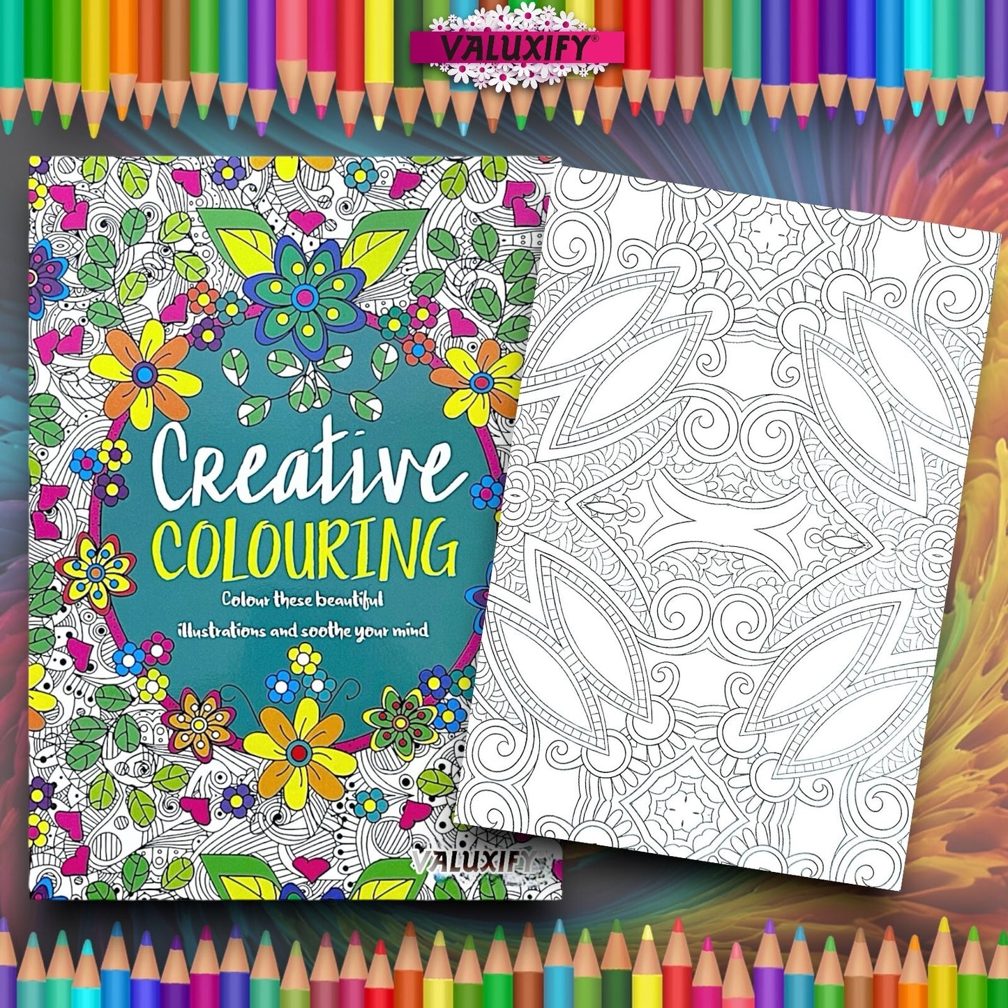 2 Adult Colouring Books Love & Creative Anti Stress Colour Therapy Mind Relax A4