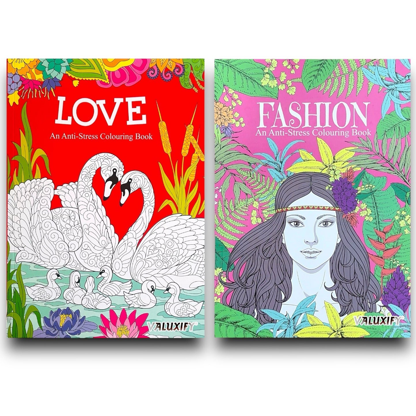 2 Adult Colouring Books Fashion Love Anti Stress Colour Therapy Mind Relax A4