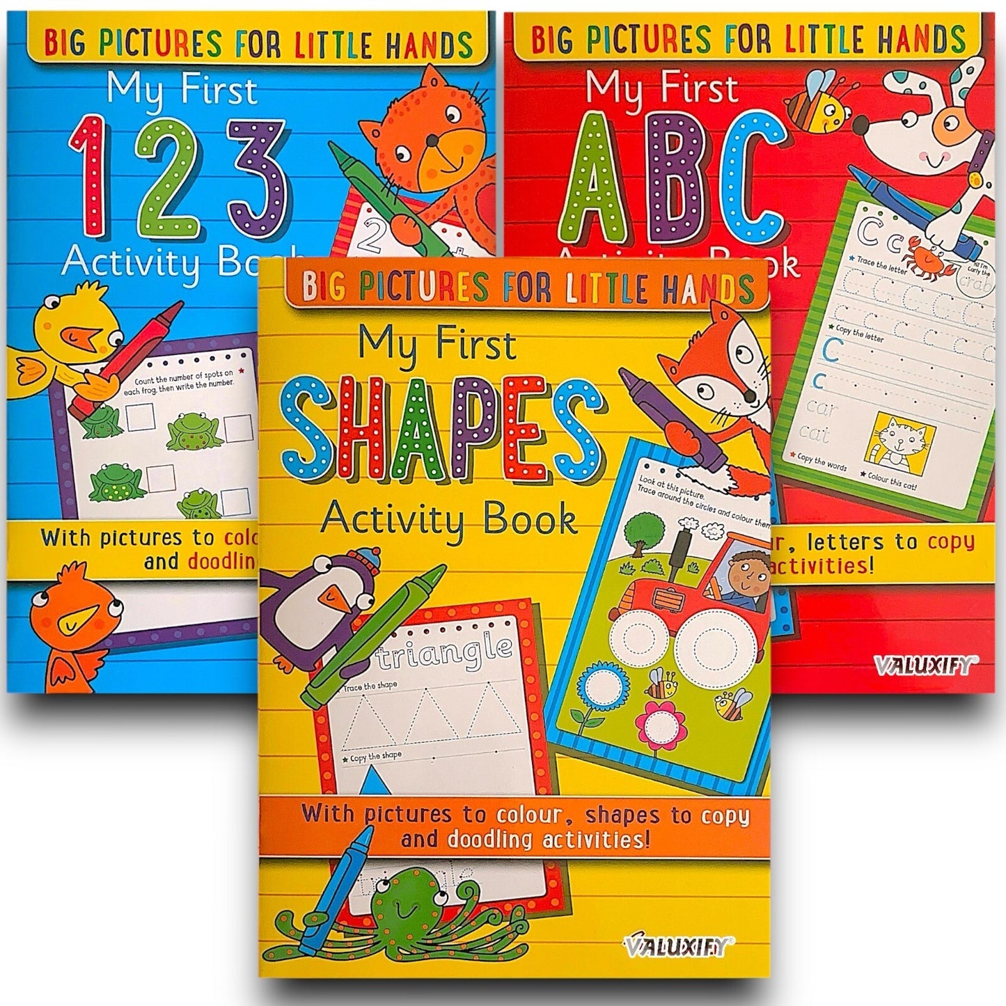 3 X KIDS ACTIVITY FIRST LEARNING BOOKS NUMBERS SHAPES LETTER COPY TRACE