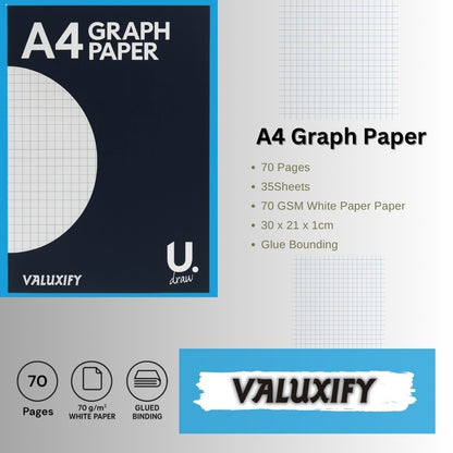 6x A4 Graph Paper Pads | 70 Pages 70gsm | Squared Maths, Science & Drawing Paper