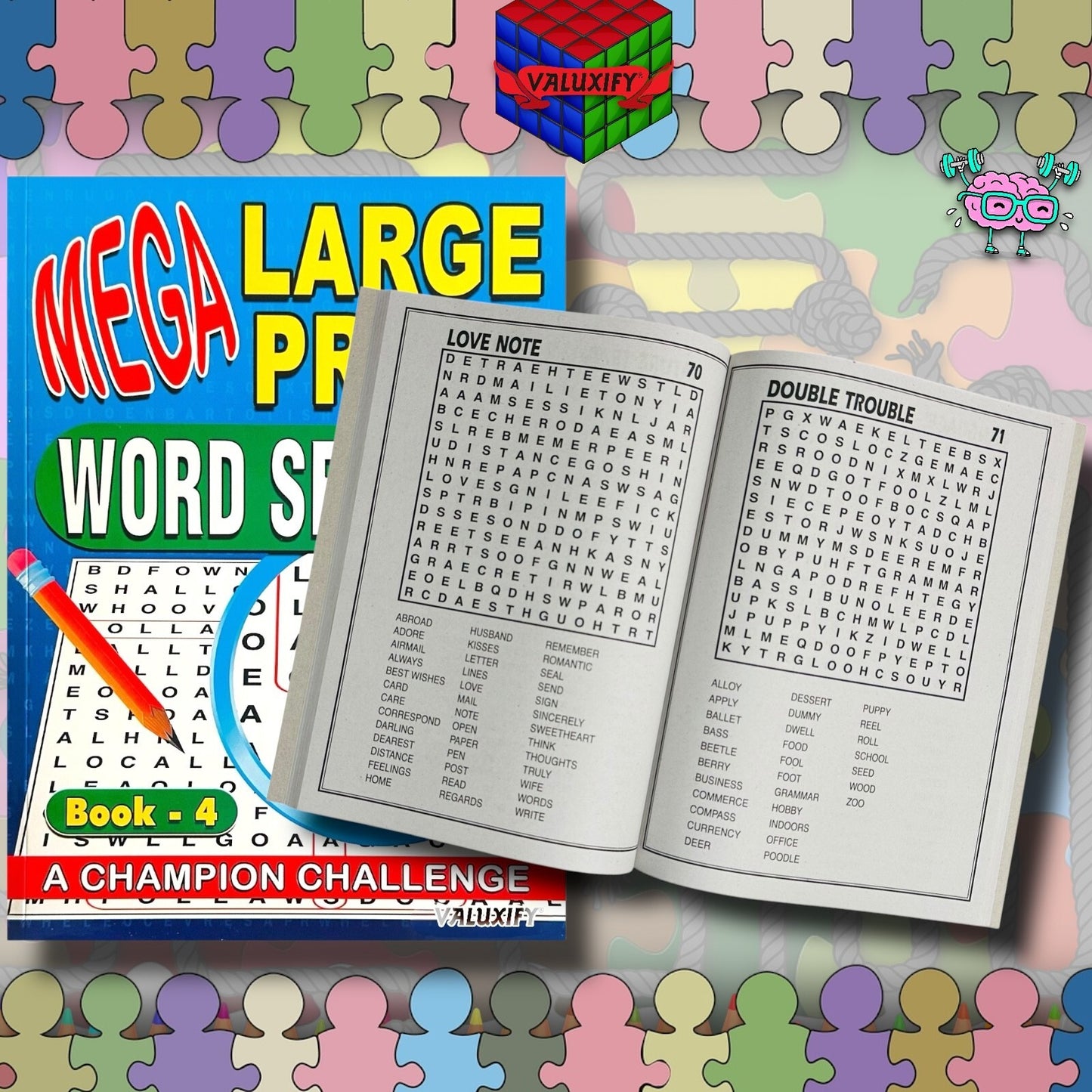 A4 Mega Puzzle Large Print Word Search Puzzle Book Books 120 BRAIN PUZZLES