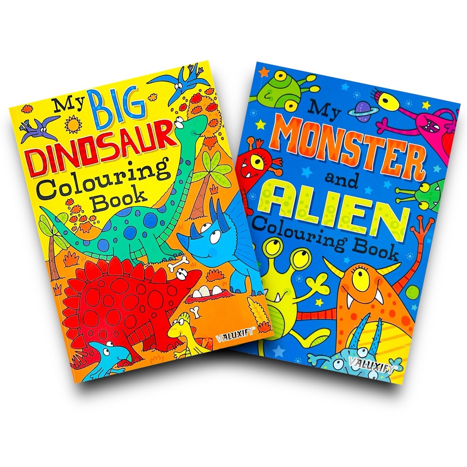 Kids colouring book set dino monster aliens 72 pages each 27x20cm