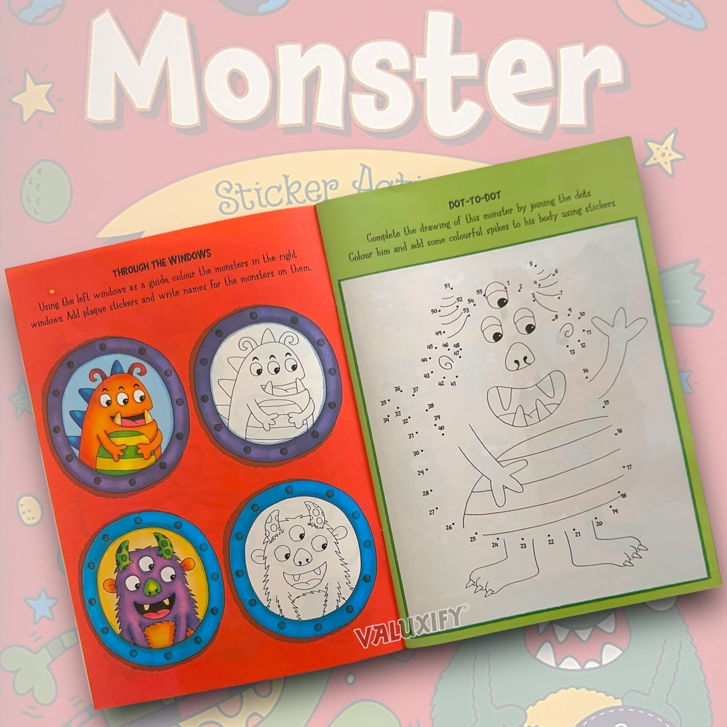 Monster Boys Kids Children's Sticker Colouring Activity Book A4
