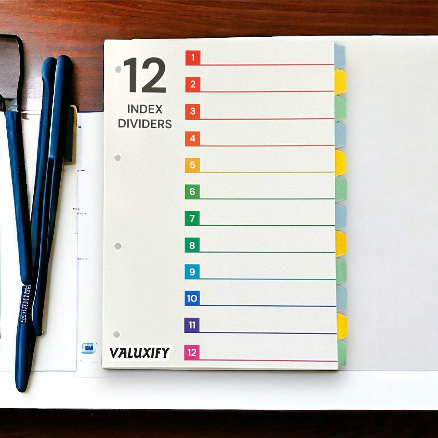 A4 Index Dividers Tabbed Sections Punched Dividers Office School Home 12 sheets