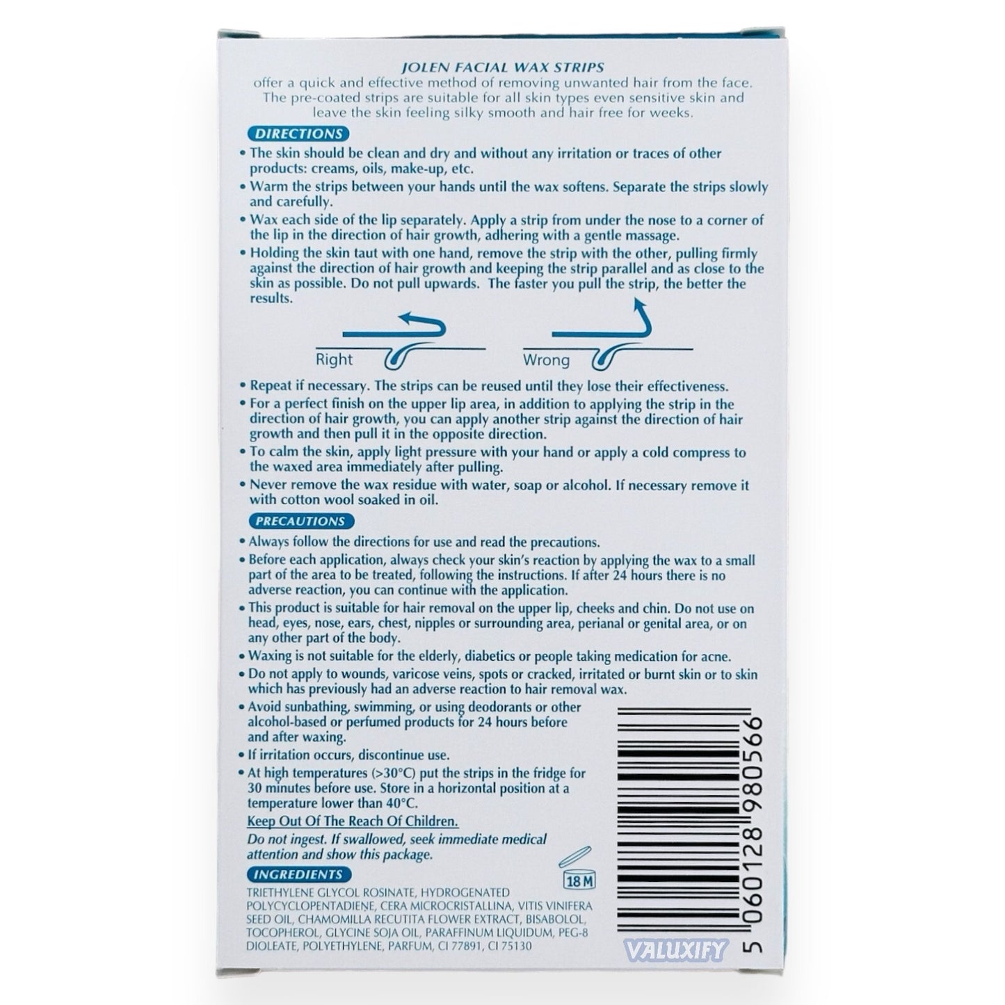 Jolen Face Facial Wax Strips Sensitive Skin Waxing Strips Face Wax Hair Removal