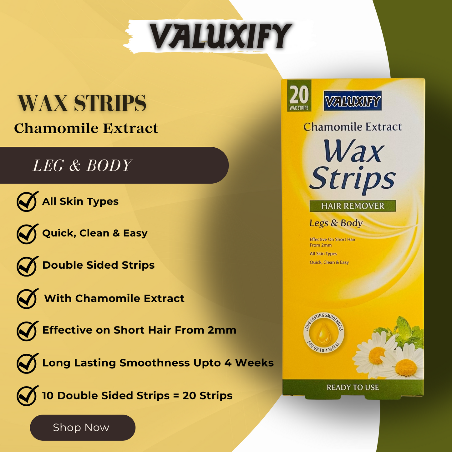 Wax Strips Waxing Leg and Body Bikini Chamomile  Wax Strips 1-100 wax Strips