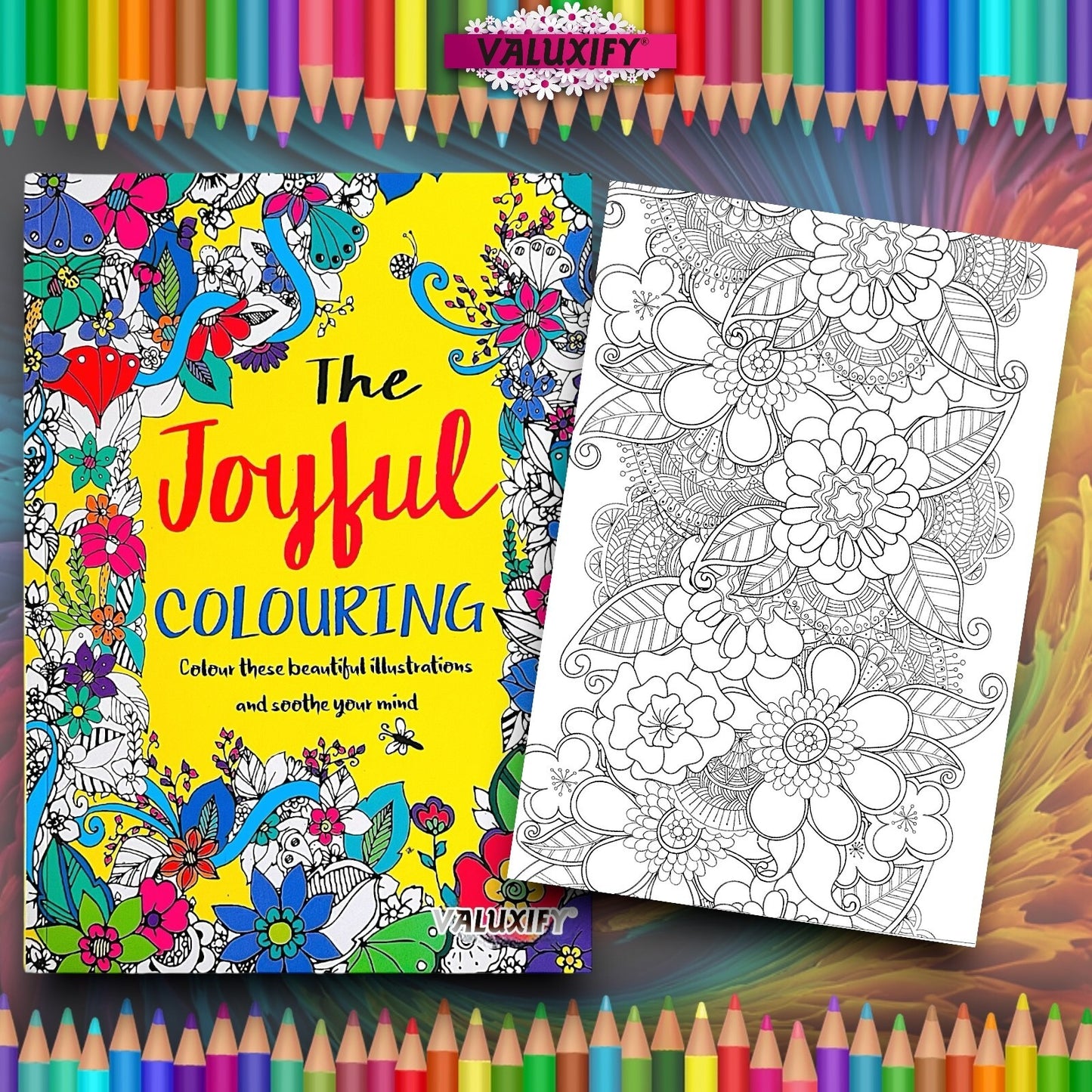 COLOURING BOOK JOYFUL COLOUR THERAPY MIND RELAXING ADULT KIDS A4