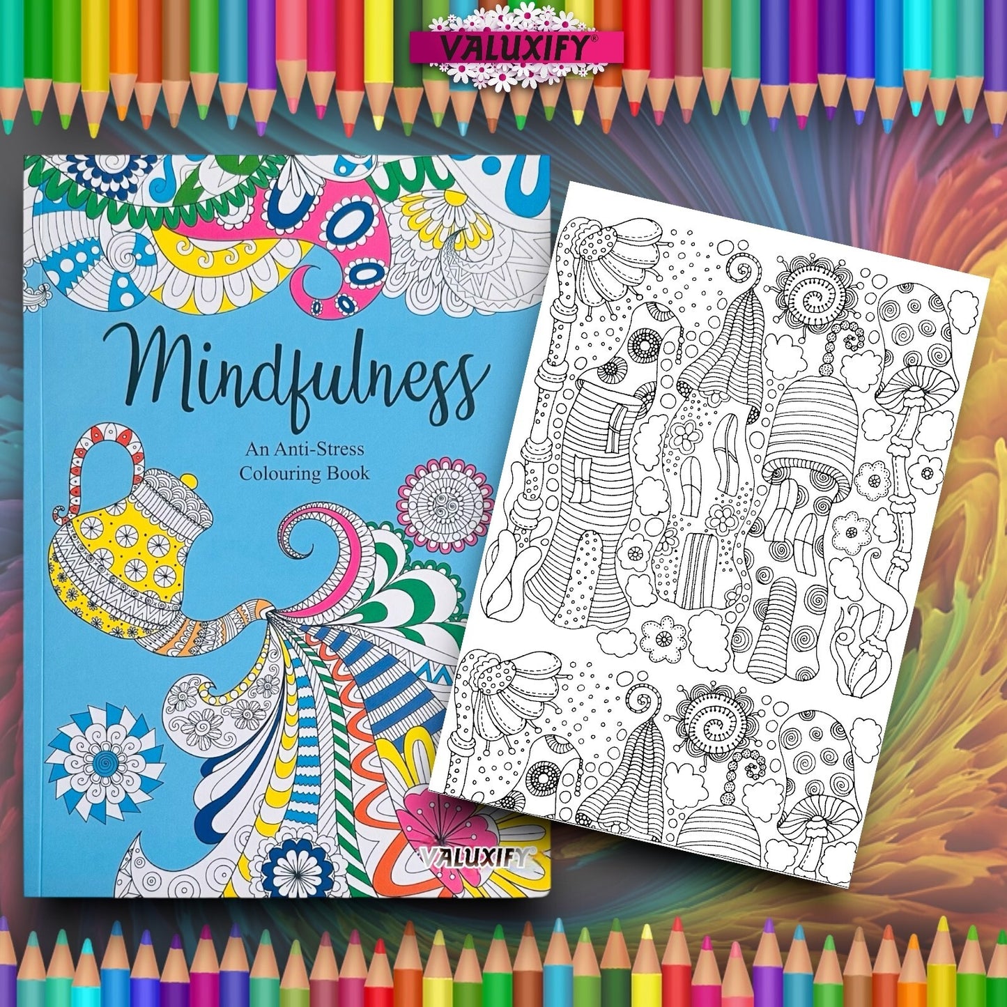 2x Adult Colouring Books Zen & Mindfulness Anti Stress Colour Therapy Mind Relax
