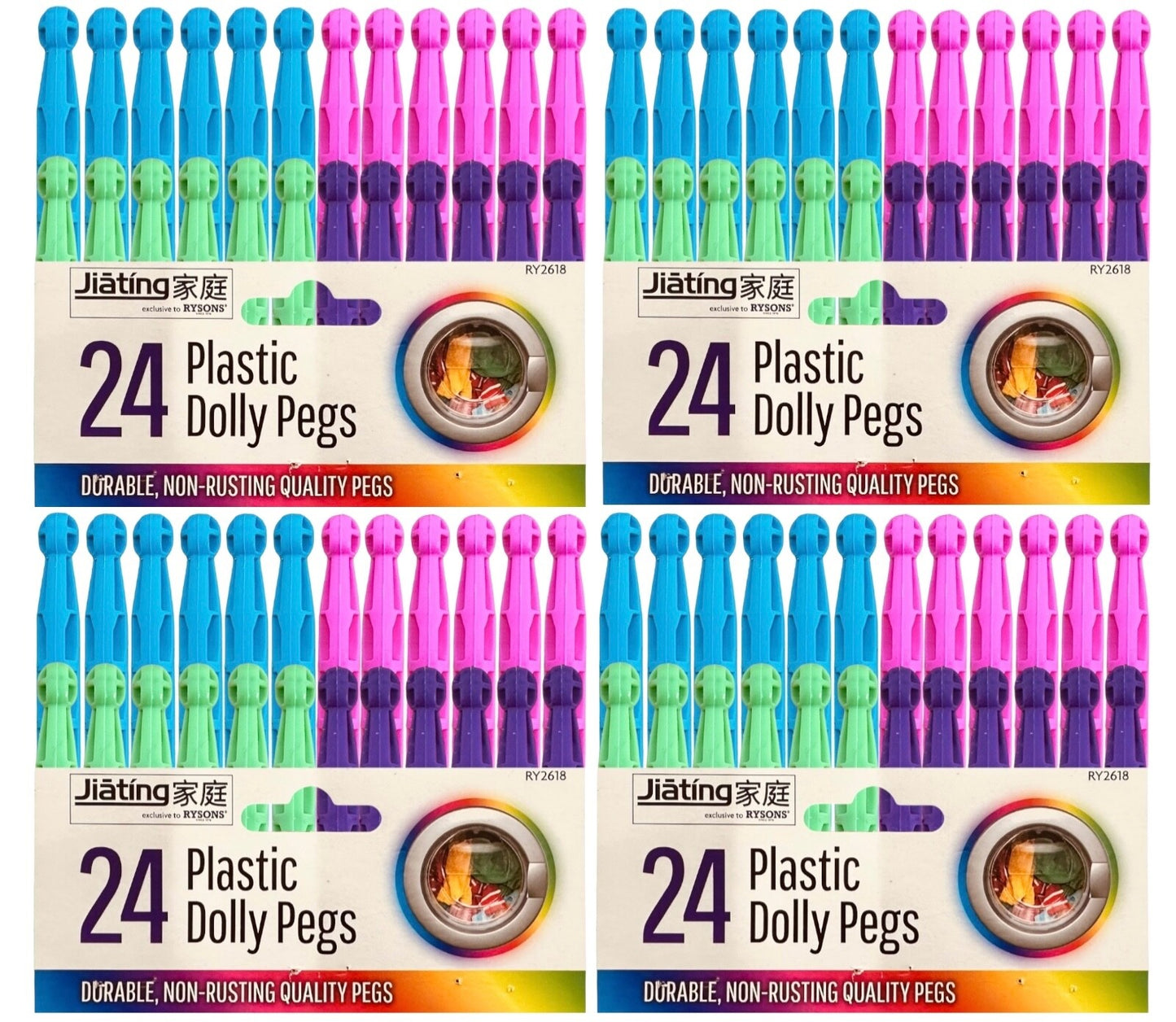 Strong Dolly Pegs | Durable Plastic Laundry Washing Clothes Line Coloured 96 Peg