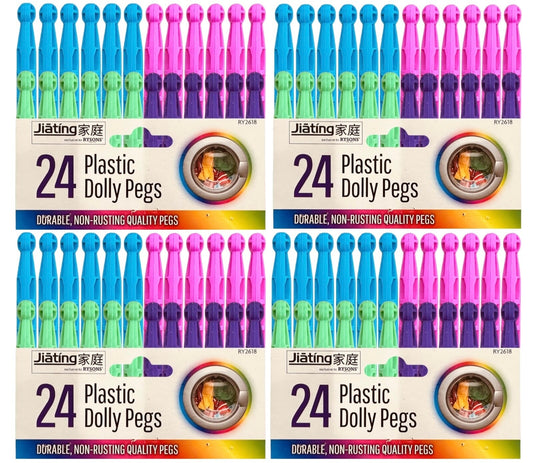 Strong Dolly Pegs | Durable Plastic Laundry Washing Clothes Line Coloured 96 Peg