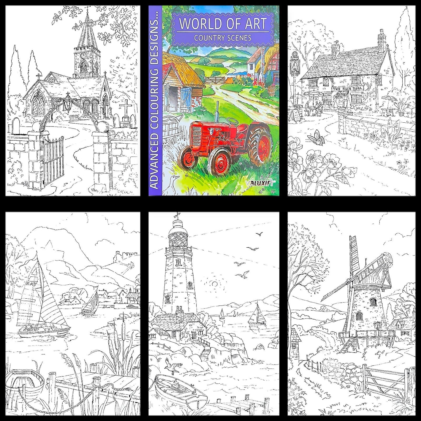 World of Art Country Scenes Cottages Castles Colouring Books