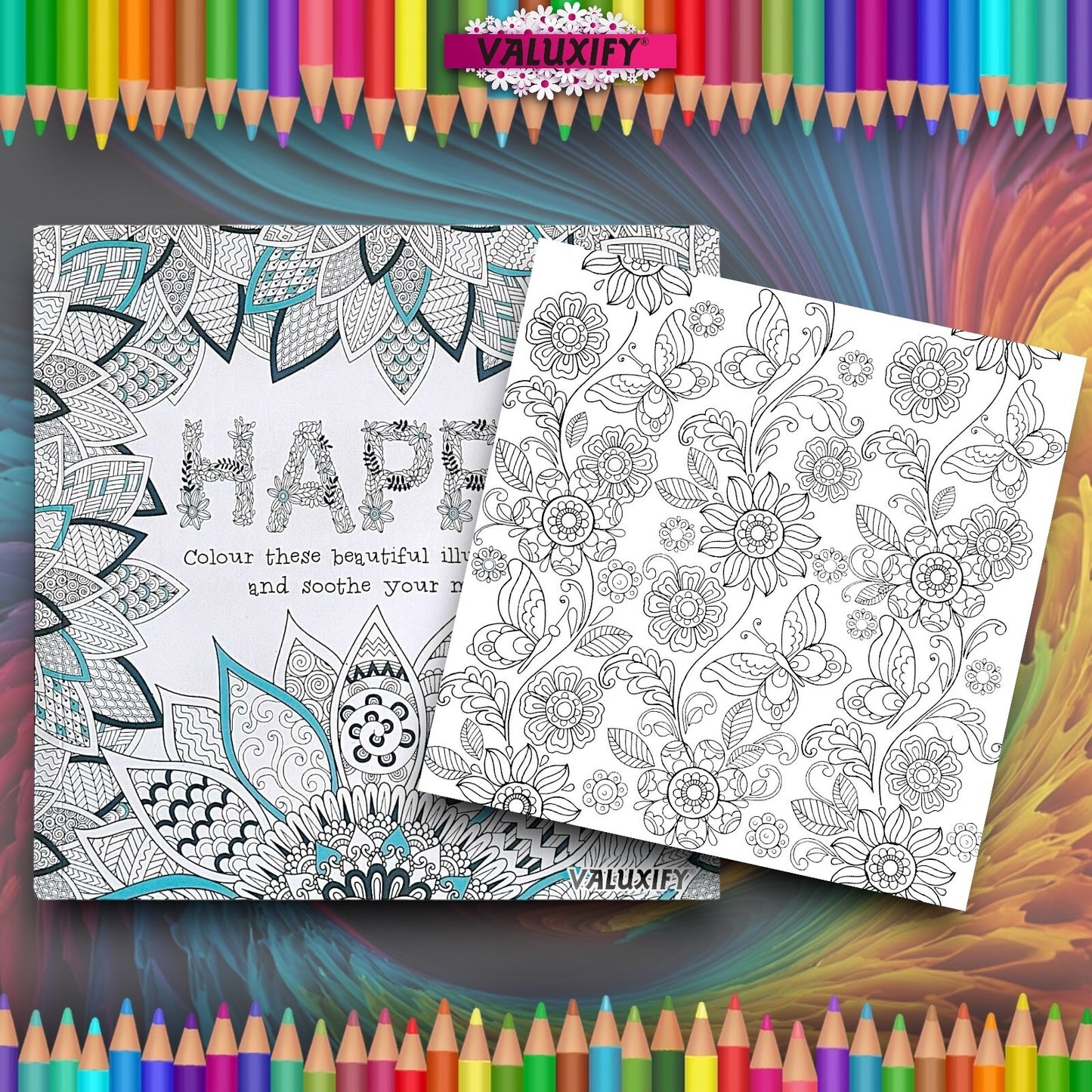 2x Adult Colouring Books Mindfulness Relax Your Mind Colour Therapy  20x20cm
