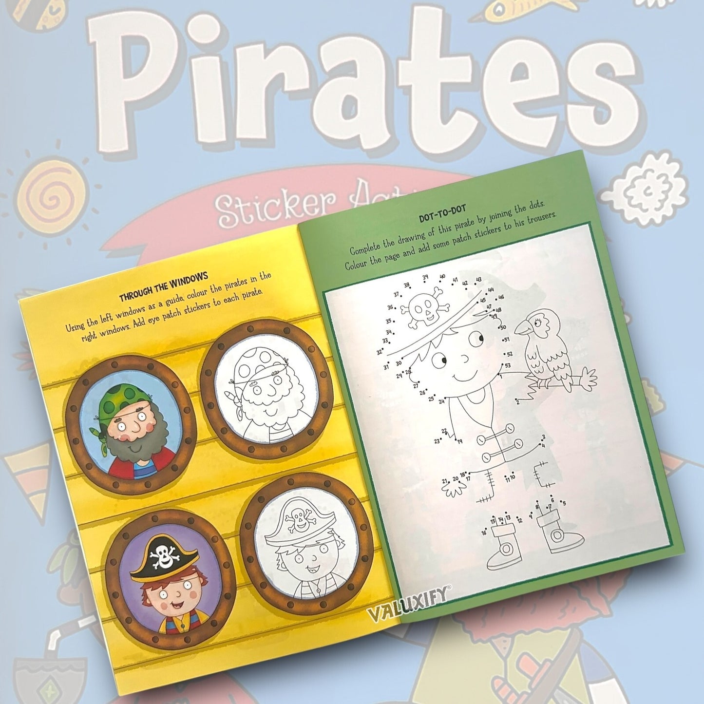 Pirates Boys Kids Children' Sticker Colouring Activity Book A4 Over 50 Stickers