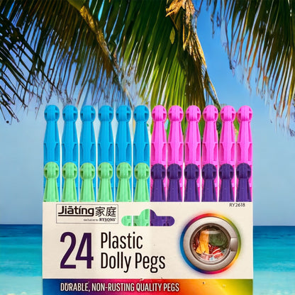 Dolly Peg Super Strong plastic Clothes Pegs Clip Washing Line Airer Dry Line 24
